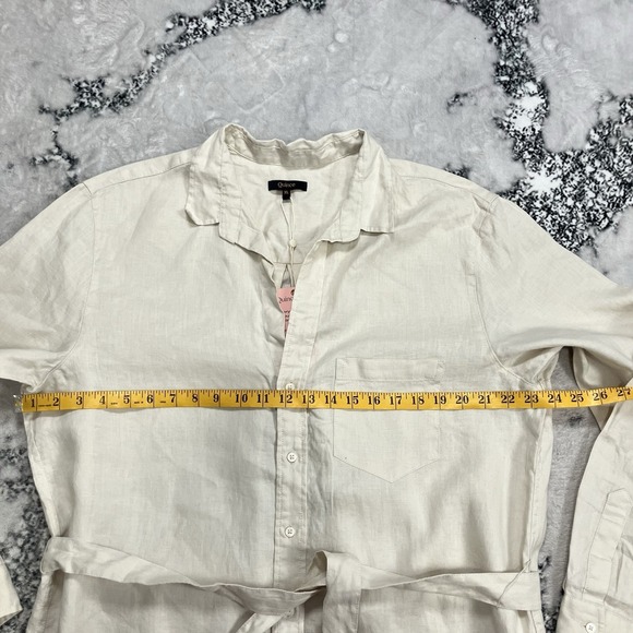 Quince Linen Shirt Dress Womens XL Button Front Tie Waist Long Sleeve NWT - Picture 2 of 14